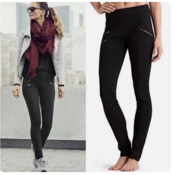 Athleta Pants Womens 2 Petite Black Ponte Knit Moto Stretch Casual Zip Pockets - Picture 1 of 10